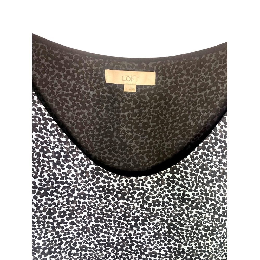 Ann Taylor LOFT Sleeveless Floral Print Silk Feel Blouse Lined L Blue Grey #2558 - Picture 6 of 12